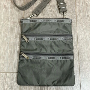 LeSportsac 3 Zip Crossbody Bag Purse Gray
